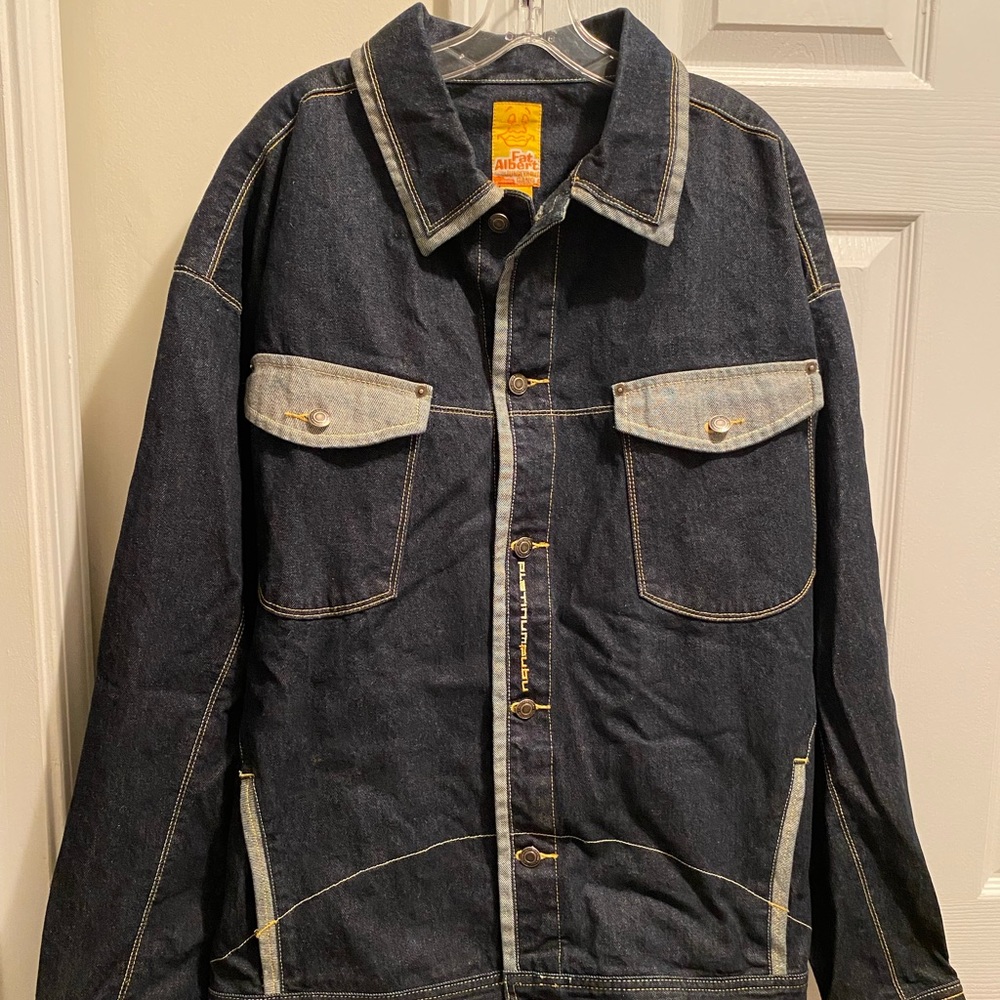 Fubu Fat AlBert Blue Long Sleeve Full Button up Pockets Vintage Denim Jacket